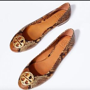 Tory Burch Snakeskin Pattern Flats with Gold Accent
